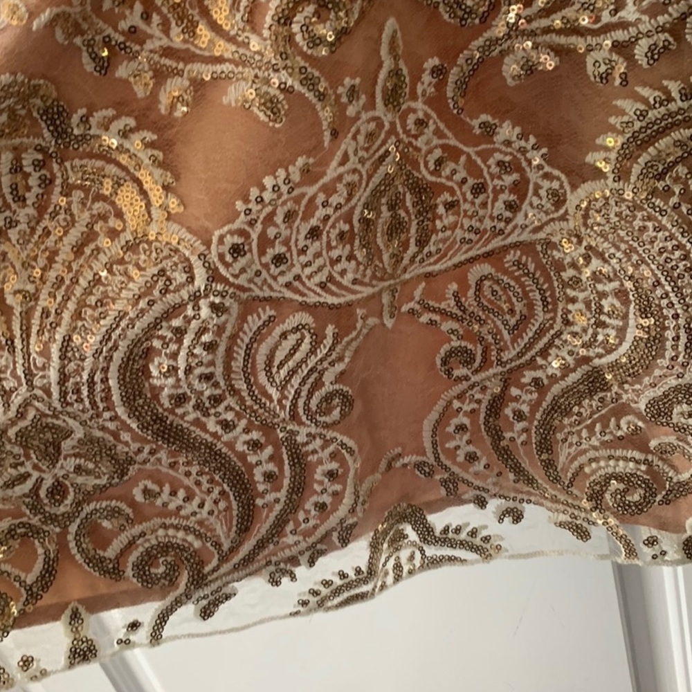 Free People Night Shimmers Nude Gold Sequin Mini Dress - Picture 7 of 10